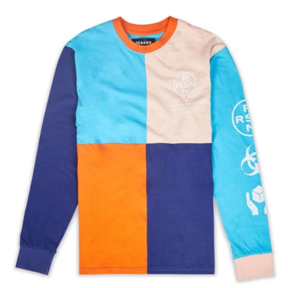 NWOT Reason Clothing Color Block Long Sleeve Tee M - Picture 2 of 9